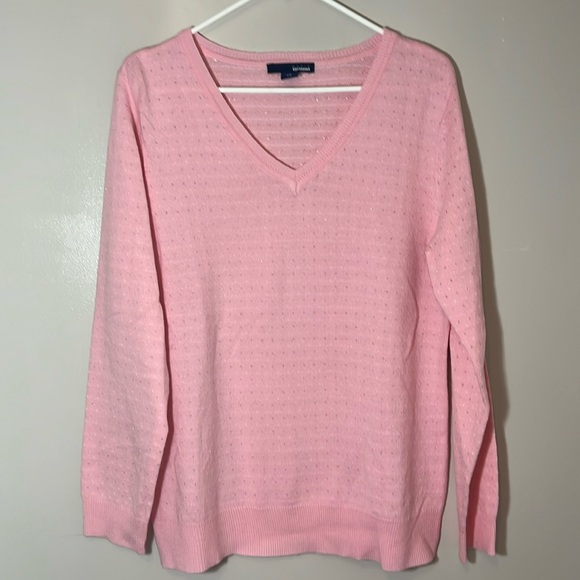 Basic Editions Sweaters - Basic Editions Pink Sweater- Gold Sparkle details throughout Large